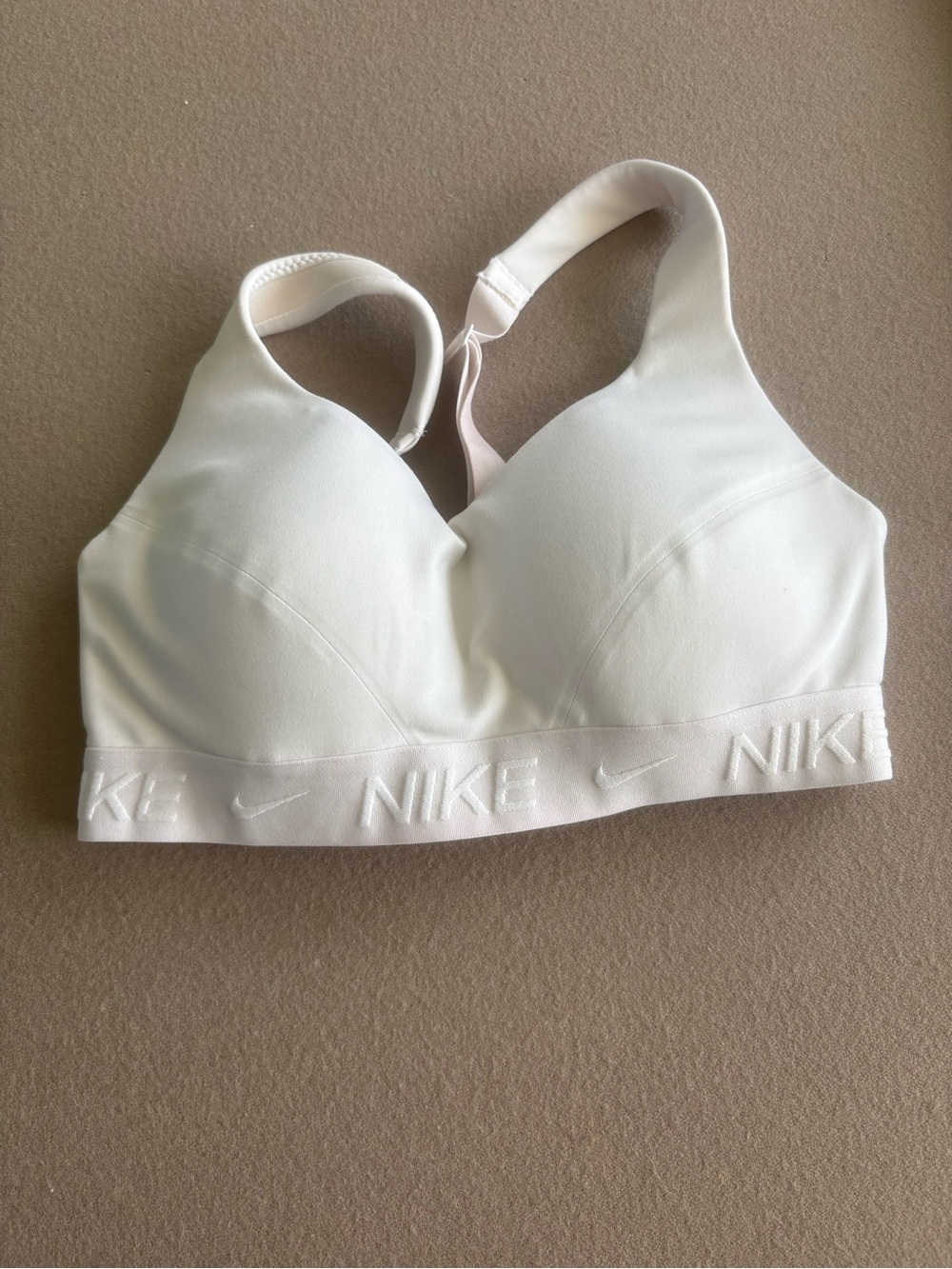Nike White Padded Support Sports Bra with Branded Elastic Band